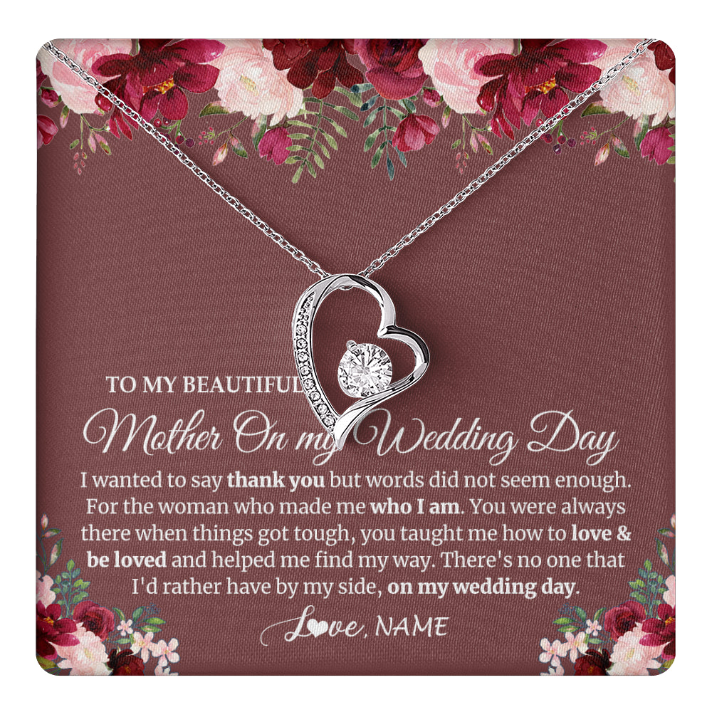 Forever Love Necklace 14K White Gold Finish | 1 | Personalized To My Mother On My Wedding Day Necklace From Daughter Bride To Mom I Wanted To Say Thank You Mother Jewelry Customized Gift Box Message Card | siriusteestore