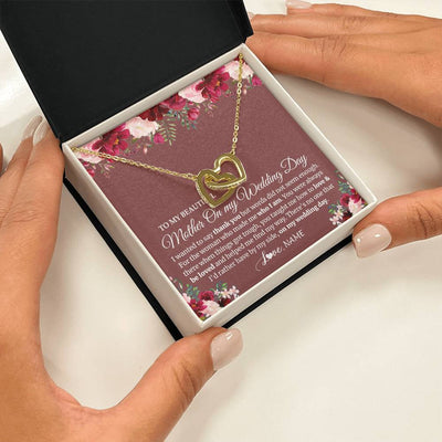 Interlocking Hearts Necklace 18K Yellow Gold Finish | 2 | Personalized To My Mother On My Wedding Day Necklace From Daughter Bride To Mom I Wanted To Say Thank You Mother Jewelry Customized Gift Box Message Card | siriusteestore
