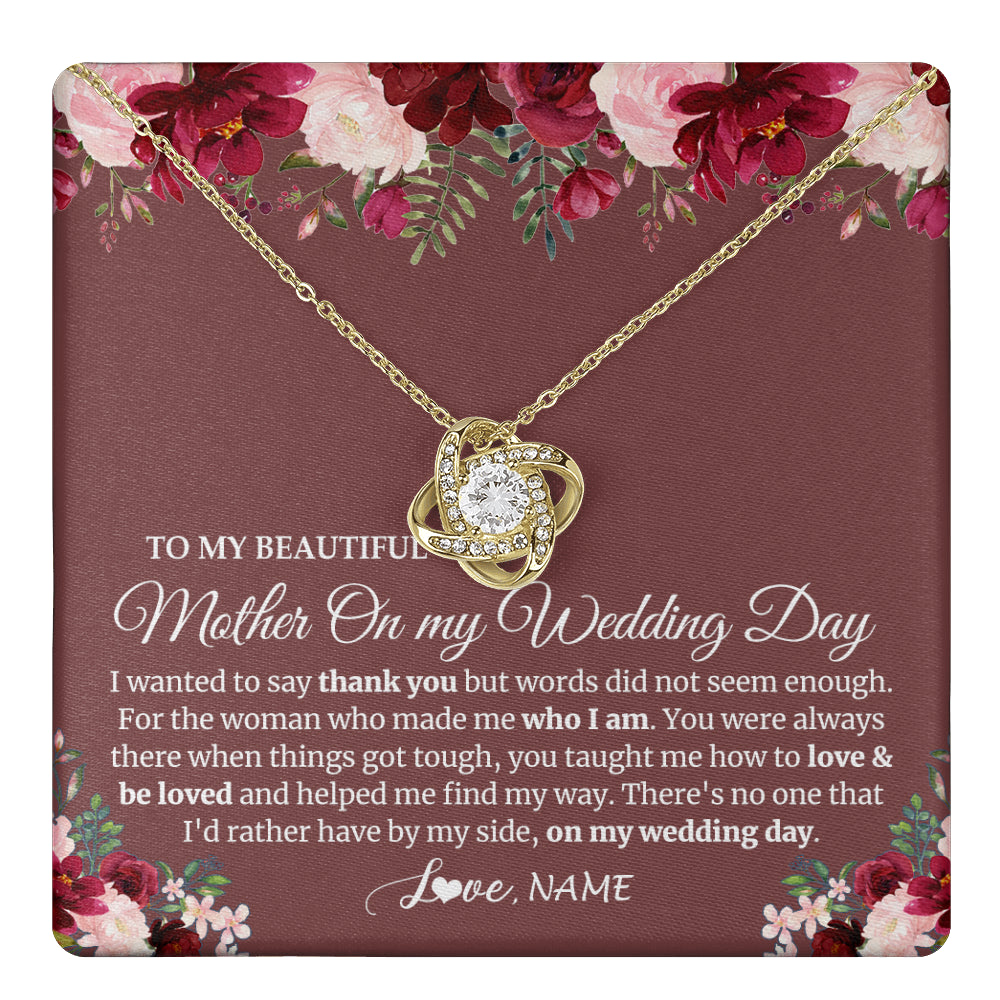 Love Knot Necklace 18K Yellow Gold Finish | 1 | Personalized To My Mother On My Wedding Day Necklace From Daughter Bride To Mom I Wanted To Say Thank You Mother Jewelry Customized Gift Box Message Card | siriusteestore