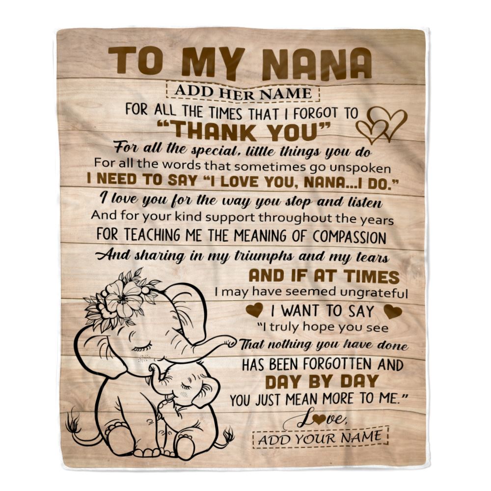 Personalized To My Nana Gift Blanket From Granddaughter Grandson Elephant Thank You Best Nana Birthday Gifts Mothers Day Christmas Custom Name Fleece Blanket | siriusteestore