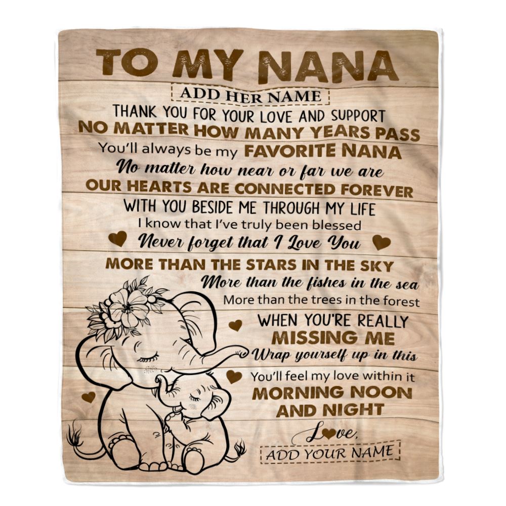 Personalized To My Nana Gifts Blanket From Granddaughter Grandson Elephant My Favorite Nana Birthday Gifts Mothers Day Christmas Custom Name Fleece Blanket | siriusteestore