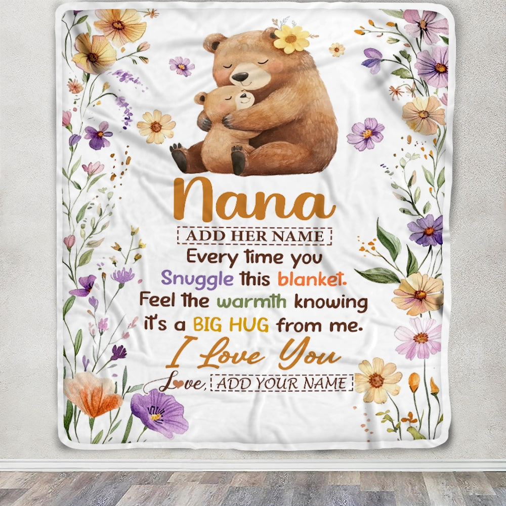 Personalized To My Nana Gifts From Granddaughter Grandson Blanket Bear Big Hug Birthday Present Gift Idea For Nana Mothers Day Christmas Custom Fleece Blanket Shirt & Hoodie | siriusteestore