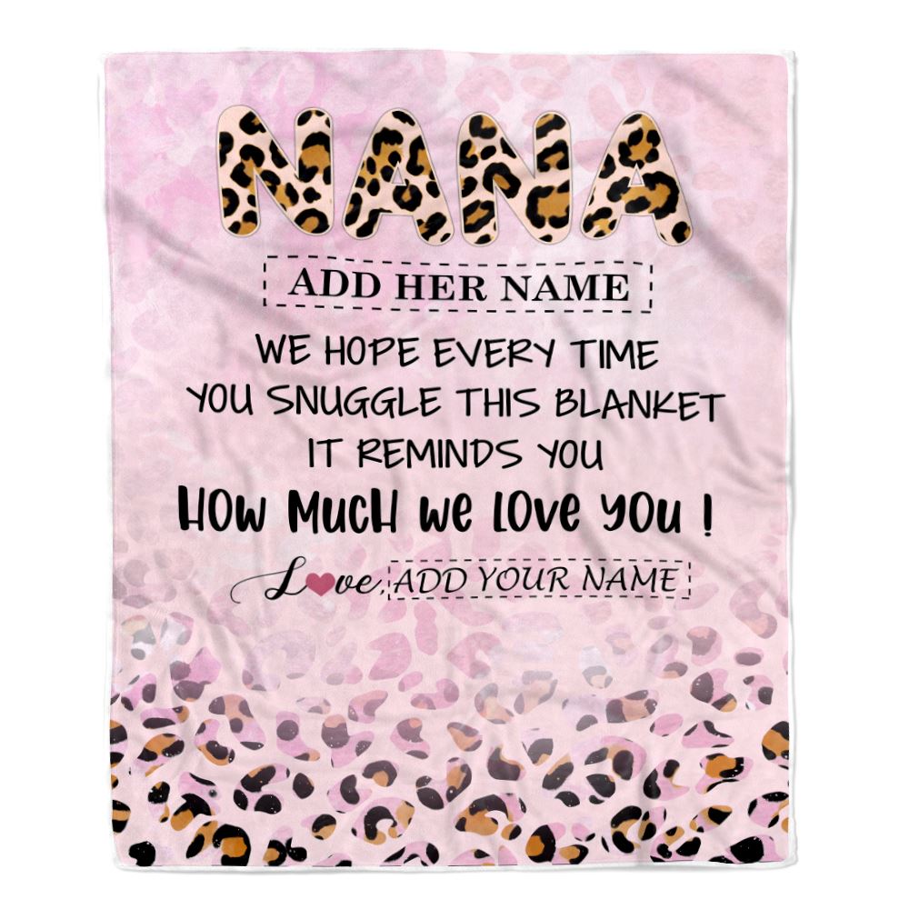 Personalized To My Nana Gifts From Granddaughter Grandson Blanket Pink Leopard Happy Birthday Gifts For Nana Mothers Day Christmas Customized Fleece Blanket | siriusteestore