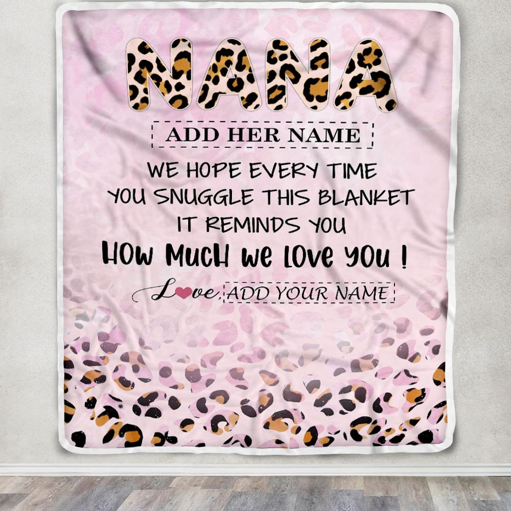 Personalized To My Nana Gifts From Granddaughter Grandson Blanket Pink Leopard Happy Birthday Gifts For Nana Mothers Day Christmas Customized Fleece Blanket | siriusteestore