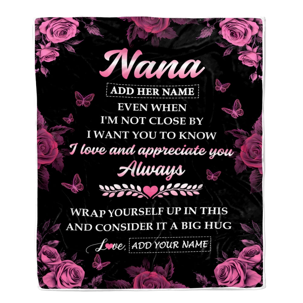 Personalized To My Nana Gifts From Granddaughter Grandson Blanket Rose Floral It A Big Hug Birthday Gift Idea For Nana Gifts Christmas Custom Fleece Blanket | siriusteestore