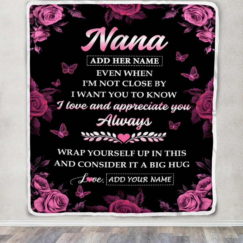Personalized To My Nana Gifts From Granddaughter Grandson Blanket Rose Floral It A Big Hug Birthday Gift Idea For Nana Gifts Christmas Custom Fleece Blanket | siriusteestore