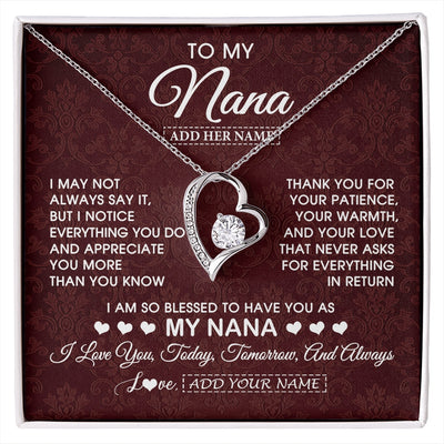 Forever Love Necklace 14K White Gold Finish | 1 | Personalized To My Nana Gifts From Granddaughter Necklace Meaningful Jewelry Pendant Gifts For Nana Mothers Day Birthday Christmas Custom Gift Box Message Card | https://siriusteestore.