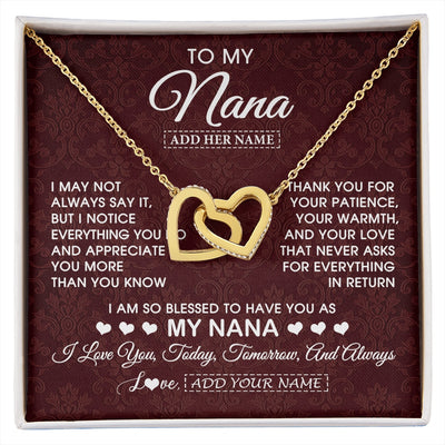 Interlocking Hearts Necklace 18K Yellow Gold Finish | 1 | Personalized To My Nana Gifts From Granddaughter Necklace Meaningful Jewelry Pendant Gifts For Nana Mothers Day Birthday Christmas Custom Gift Box Message Card | https://siriusteestore.