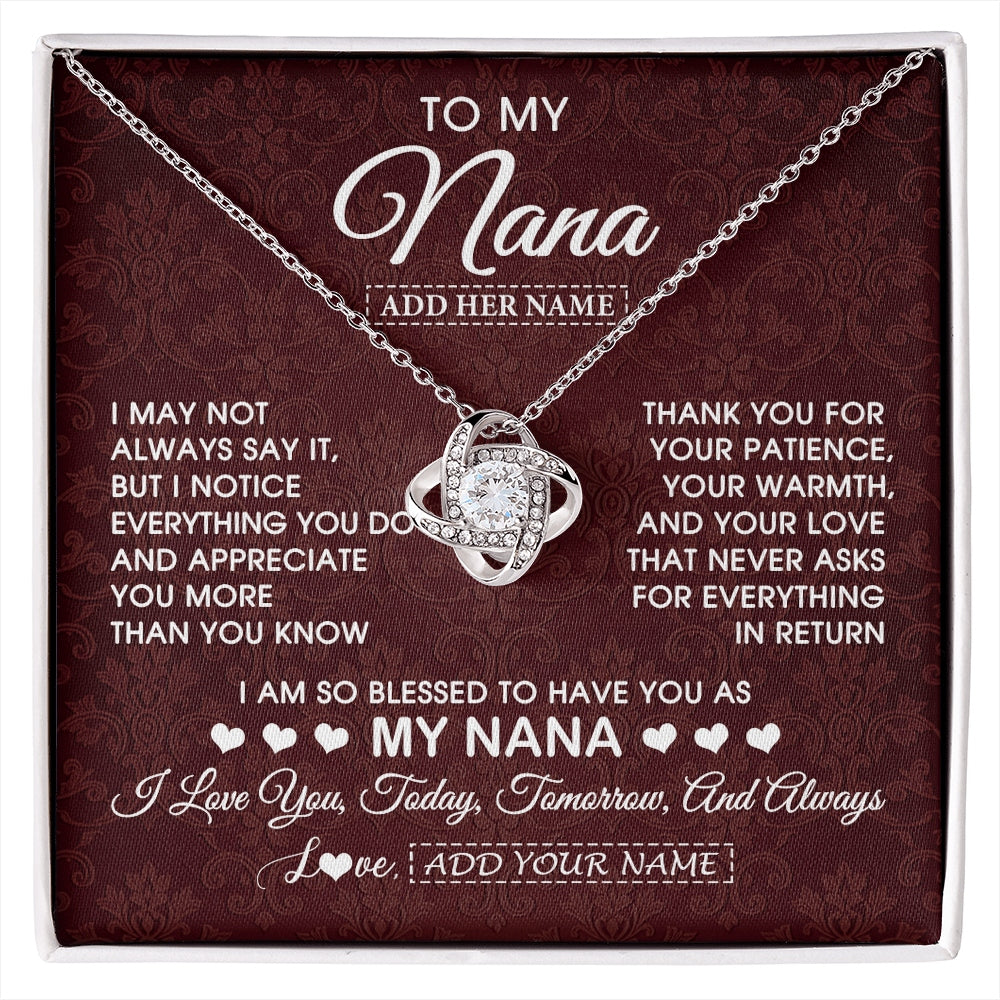 Love Knot Necklace 14K White Gold Finish | 1 | Personalized To My Nana Gifts From Granddaughter Necklace Meaningful Jewelry Pendant Gifts For Nana Mothers Day Birthday Christmas Custom Gift Box Message Card | https://siriusteestore.
