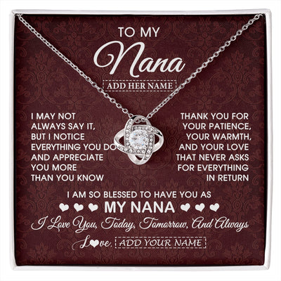Love Knot Necklace 14K White Gold Finish | 1 | Personalized To My Nana Gifts From Granddaughter Necklace Meaningful Jewelry Pendant Gifts For Nana Mothers Day Birthday Christmas Custom Gift Box Message Card | https://siriusteestore.