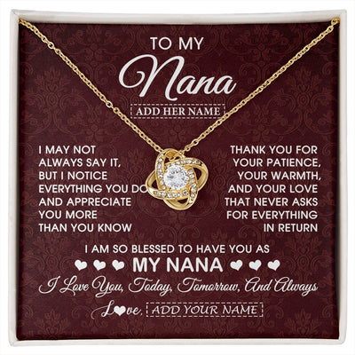 Love Knot Necklace 18K Yellow Gold Finish | 1 | Personalized To My Nana Gifts From Granddaughter Necklace Meaningful Jewelry Pendant Gifts For Nana Mothers Day Birthday Christmas Custom Gift Box Message Card | https://siriusteestore.