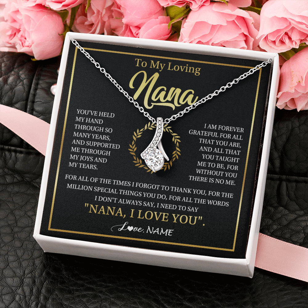 Alluring Beauty Necklace 14K White Gold Finish | 2 | Personalized To My Nana Gifts Necklace From Granddaughter Grandson Grateful Thank You Nana Birthday Mothers Day Christmas Customized Gift Box Message Card | siriusteestore