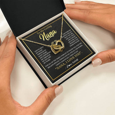 Interlocking Hearts Necklace 18K Yellow Gold Finish | 2 | Personalized To My Nana Gifts Necklace From Granddaughter Grandson Grateful Thank You Nana Birthday Mothers Day Christmas Customized Gift Box Message Card | siriusteestore