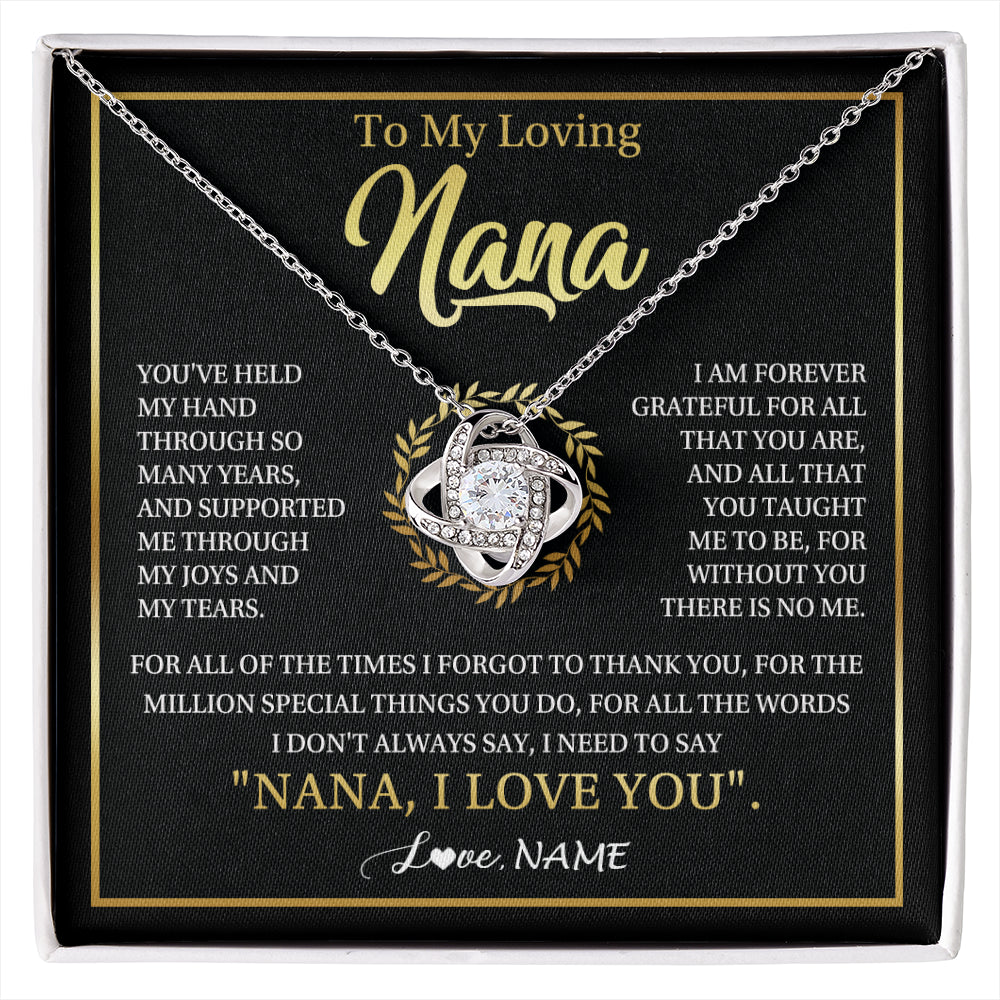 Love Knot Necklace 14K White Gold Finish | 1 | Personalized To My Nana Gifts Necklace From Granddaughter Grandson Grateful Thank You Nana Birthday Mothers Day Christmas Customized Gift Box Message Card | siriusteestore