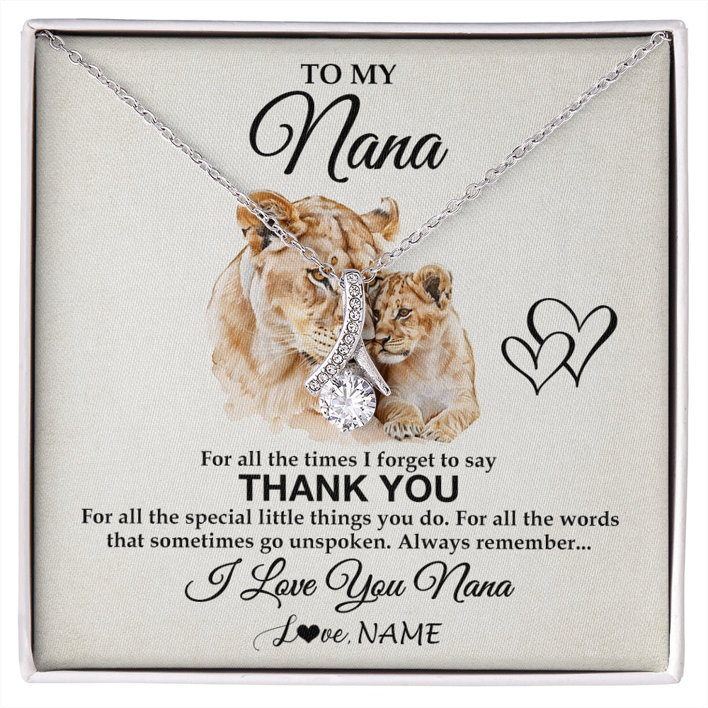 Alluring Beauty Necklace 14K White Gold Finish | 1 | Personalized To My Nana Necklace From Granddaughter Grandson Thank You Lion Nana Gift For Mothers Day Birthday Gift Christmas For Nana Gift Box Message Card | siriusteestore