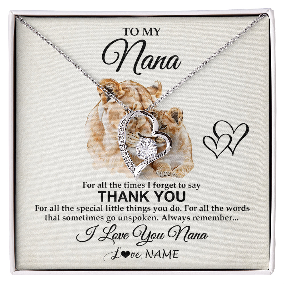 Forever Love Necklace 14K White Gold Finish | 1 | Personalized To My Nana Necklace From Granddaughter Grandson Thank You Lion Nana Gift For Mothers Day Birthday Gift Christmas For Nana Gift Box Message Card | siriusteestore