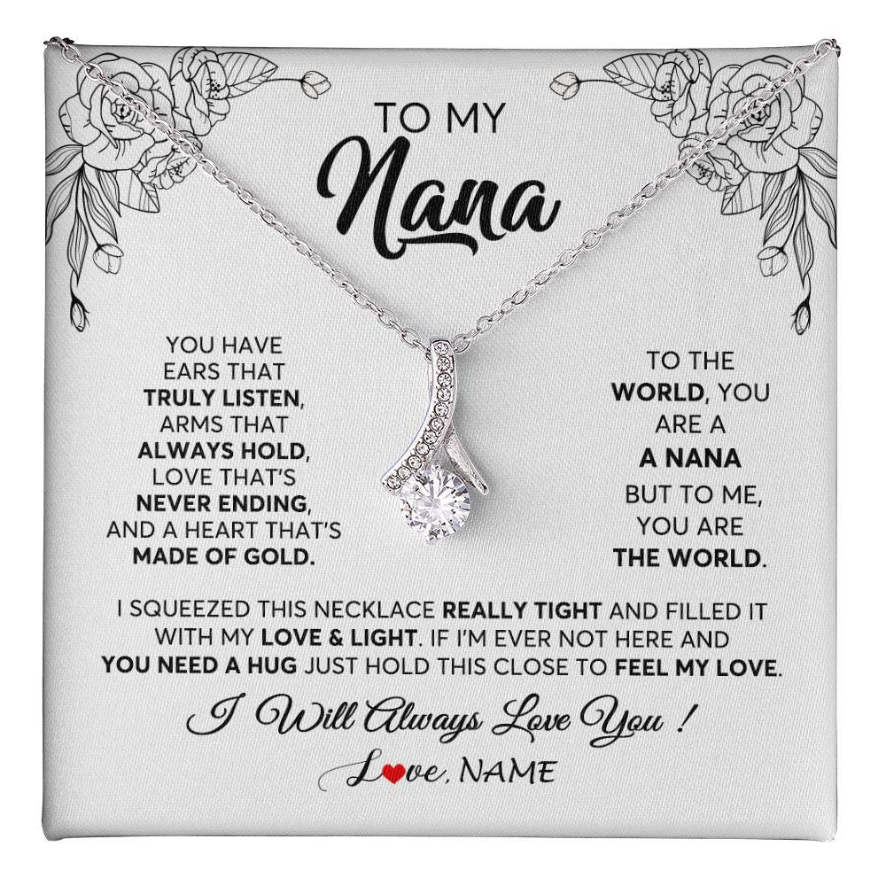 Alluring Beauty Necklace 14K White Gold Finish | 1 | Personalized To My Nana Necklace From Grandkids Granddaughter Hold This Close Feel My Love Nana Birthday Mothers Day Christmas Customized Gift Box Message Card | siriusteestore