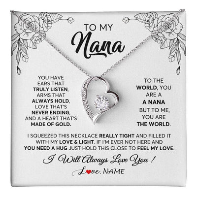 Forever Love Necklace 14K White Gold Finish | 1 | Personalized To My Nana Necklace From Grandkids Granddaughter Hold This Close Feel My Love Nana Birthday Mothers Day Christmas Customized Gift Box Message Card | siriusteestore