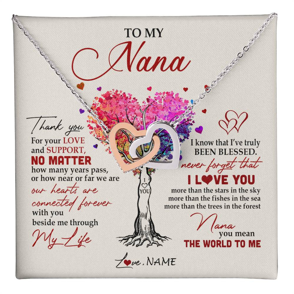 Interlocking Hearts Necklace Stainless Steel & Rose Gold Finish | 1 | Personalized To My Nana Necklace From Grandkids Never Forget That I Love You You Mean The World Nana Birthday Mothers Day Christmas Customized Gift Box Message Card | siriusteestore