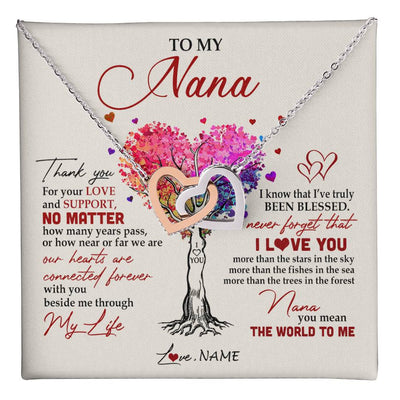 Interlocking Hearts Necklace Stainless Steel & Rose Gold Finish | 1 | Personalized To My Nana Necklace From Grandkids Never Forget That I Love You You Mean The World Nana Birthday Mothers Day Christmas Customized Gift Box Message Card | siriusteestore