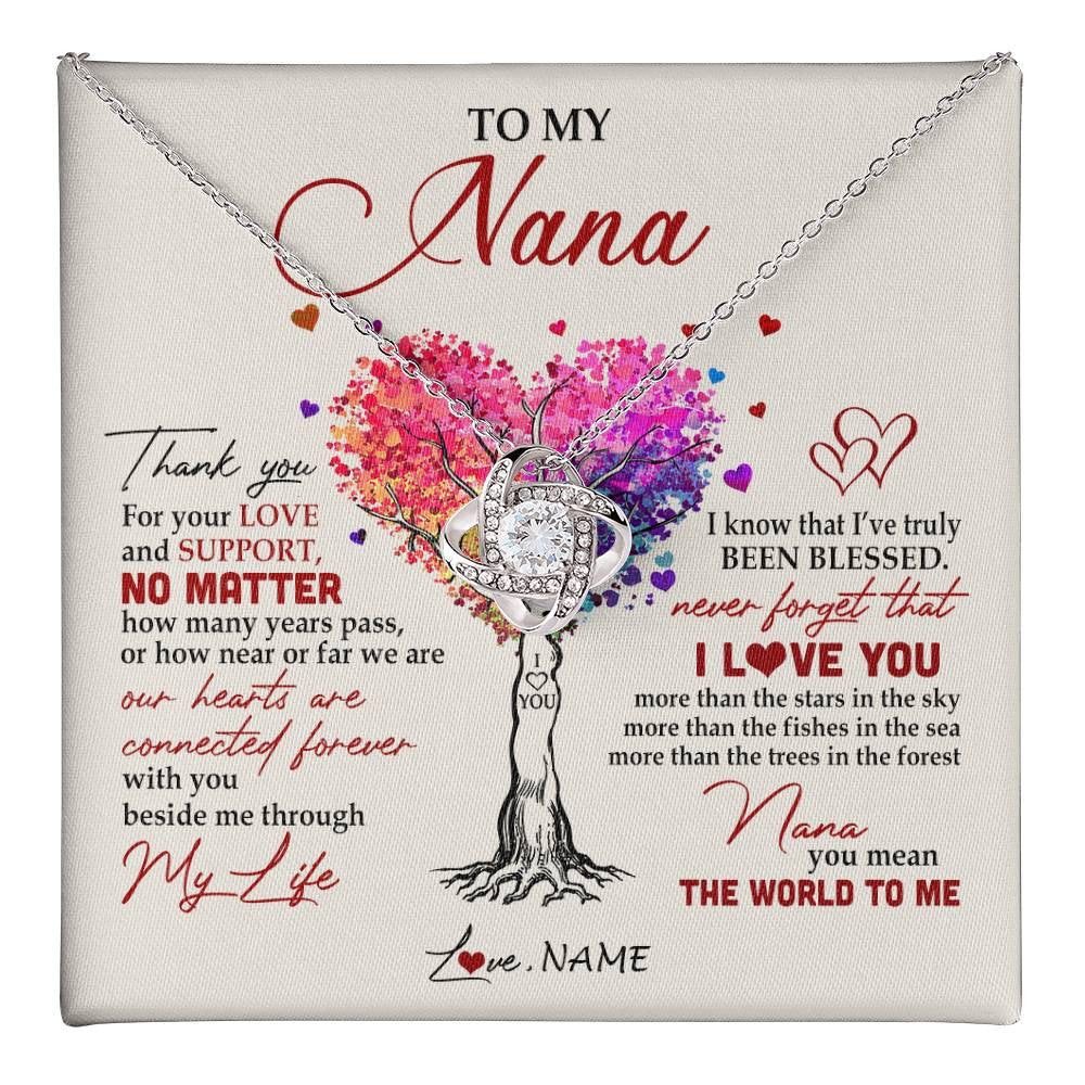 Love Knot Necklace 14K White Gold Finish | 1 | Personalized To My Nana Necklace From Grandkids Never Forget That I Love You You Mean The World Nana Birthday Mothers Day Christmas Customized Gift Box Message Card | siriusteestore