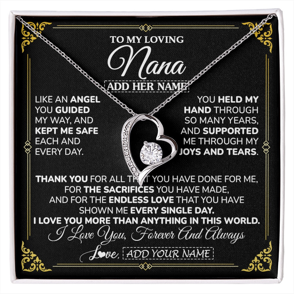 Forever Love Necklace 14K White Gold Finish | 1 | Personalized To My Nana Necklace Gifts Meaningful Gift To Nana From Granddaughter Without You There Is No Me Mothers Day Birthday Gift Box Message Card | https://siriusteestore.