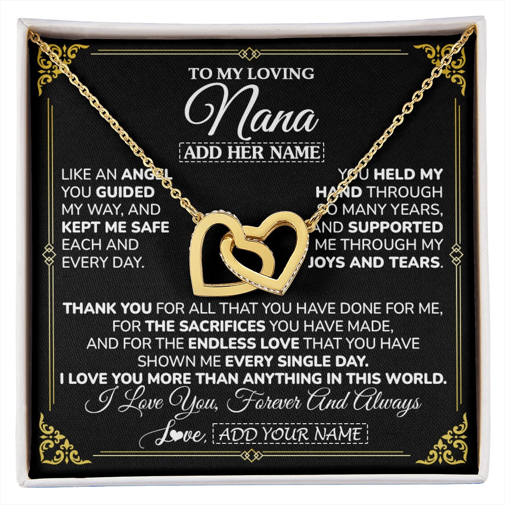 Interlocking Hearts Necklace 18K Yellow Gold Finish | 1 | Personalized To My Nana Necklace Gifts Meaningful Gift To Nana From Granddaughter Without You There Is No Me Mothers Day Birthday Gift Box Message Card | https://siriusteestore.