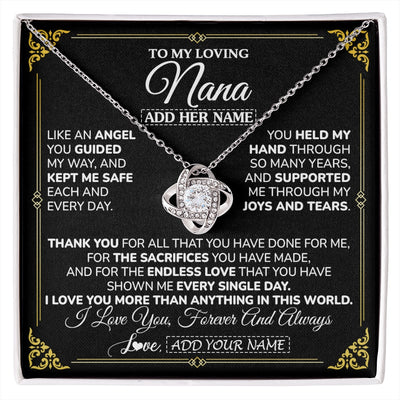 Love Knot Necklace 14K White Gold Finish | 1 | Personalized To My Nana Necklace Gifts Meaningful Gift To Nana From Granddaughter Without You There Is No Me Mothers Day Birthday Gift Box Message Card | https://siriusteestore.