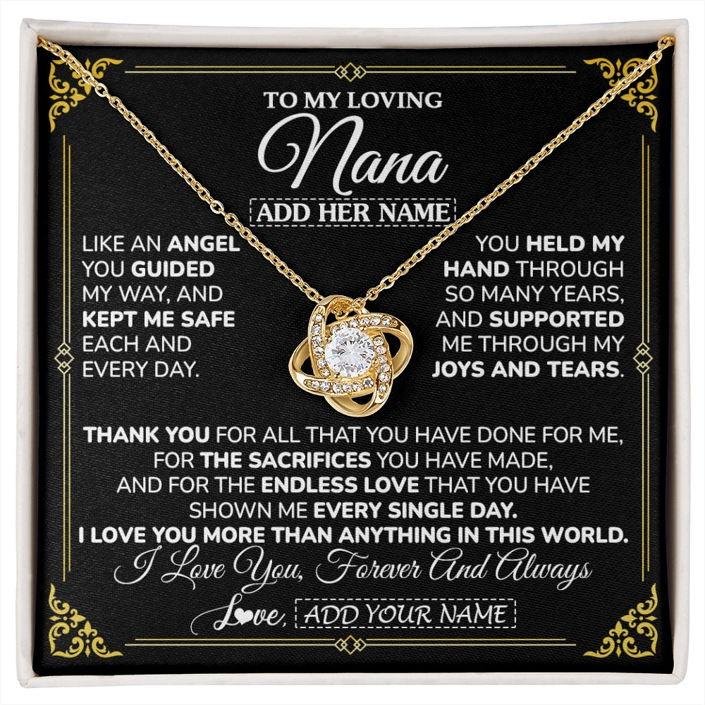 Love Knot Necklace 18K Yellow Gold Finish | 1 | Personalized To My Nana Necklace Gifts Meaningful Gift To Nana From Granddaughter Without You There Is No Me Mothers Day Birthday Gift Box Message Card | https://siriusteestore.