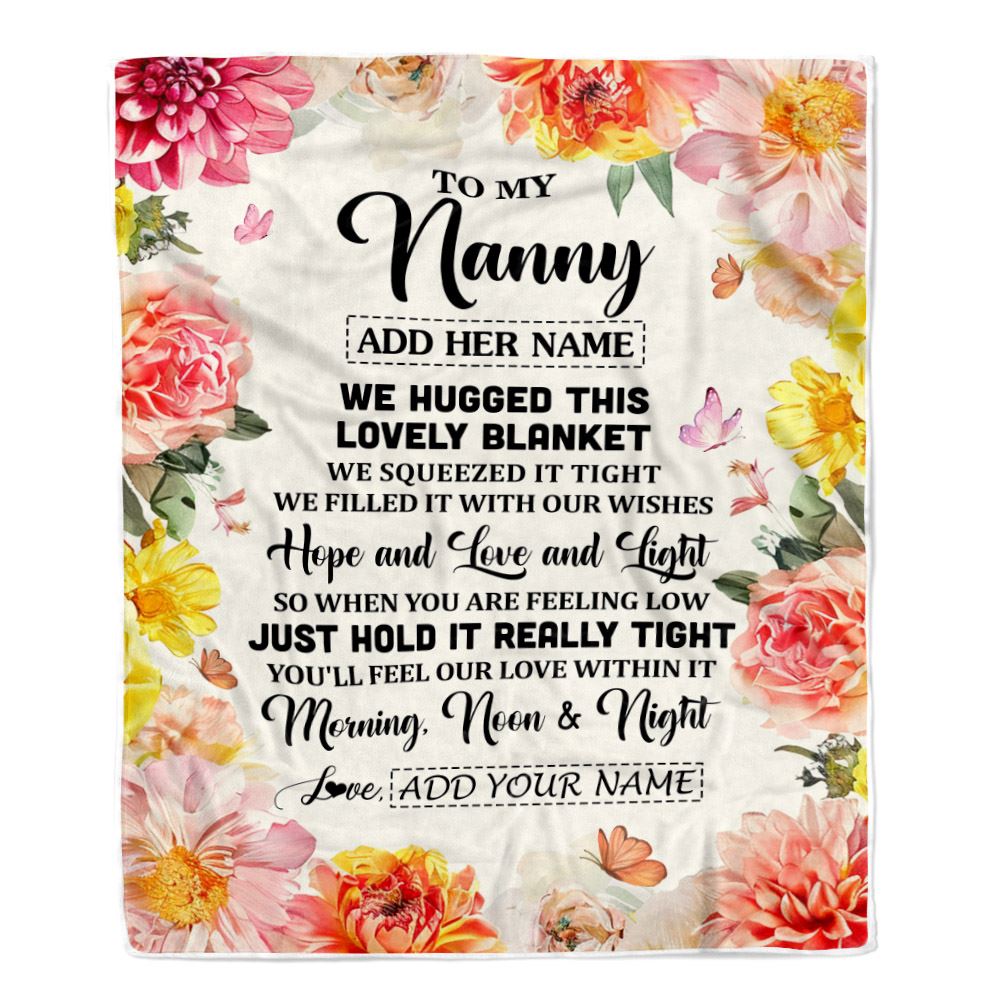 Personalized To My Nanny Blanket From Kids Floral We Hugged This Lovely Nanny Birthday Gifts Mothers Day Thanksgiving Christmas Customized Fleece Blanket | siriusteestore