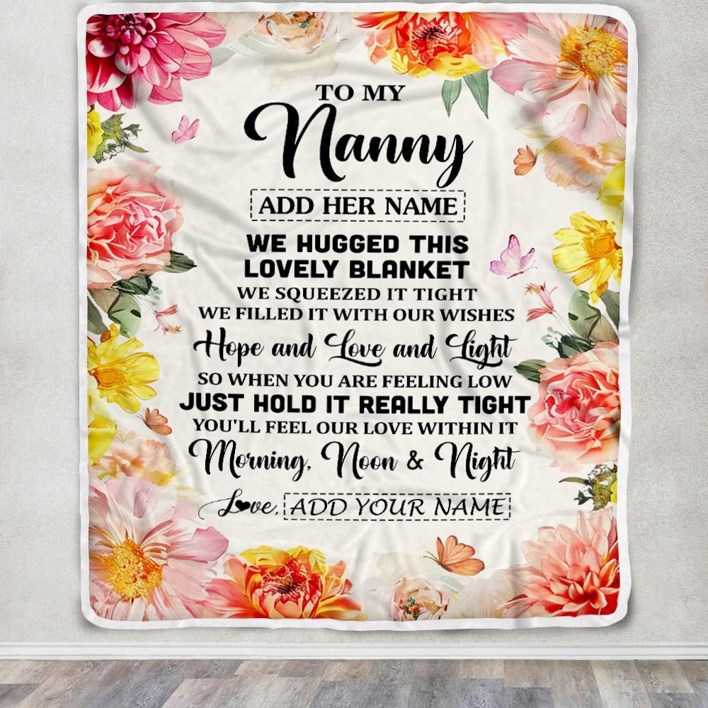 Personalized To My Nanny Blanket From Kids Floral We Hugged This Lovely Nanny Birthday Gifts Mothers Day Thanksgiving Christmas Customized Fleece Blanket | siriusteestore