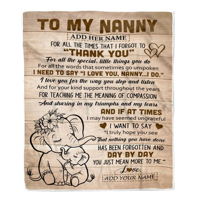 Personalized To My Nanny Gift Blanket From Kids Grandkids Elephant Thank You Best Nanny Birthday Gifts Mothers Day Christmas Custom Name Fleece Throw Blanket | siriusteestore