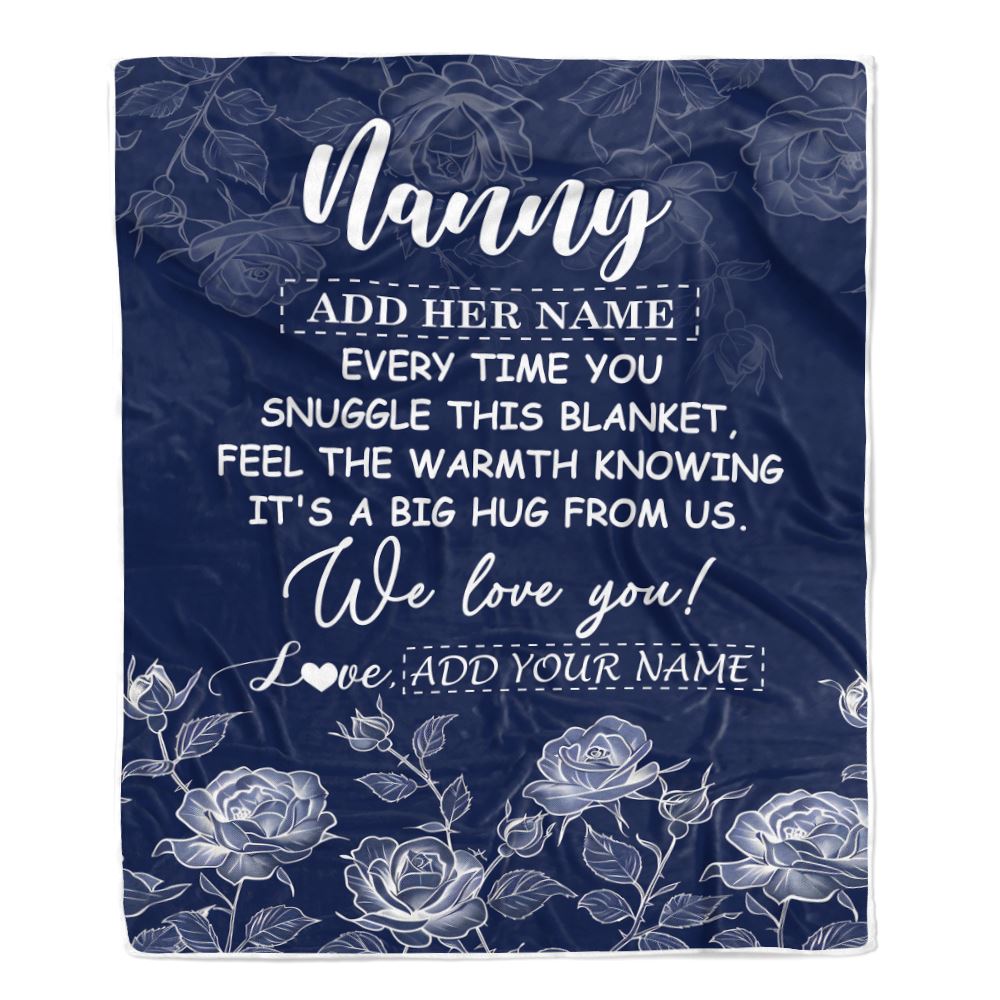 Personalized To My Nanny Gifts Blanket From Kids Blue Flower Love You Birthday Gifts For Nanny Mothers Day Birthday Thanksgiving Christmas Nanny Fleece Blanket | siriusteestore