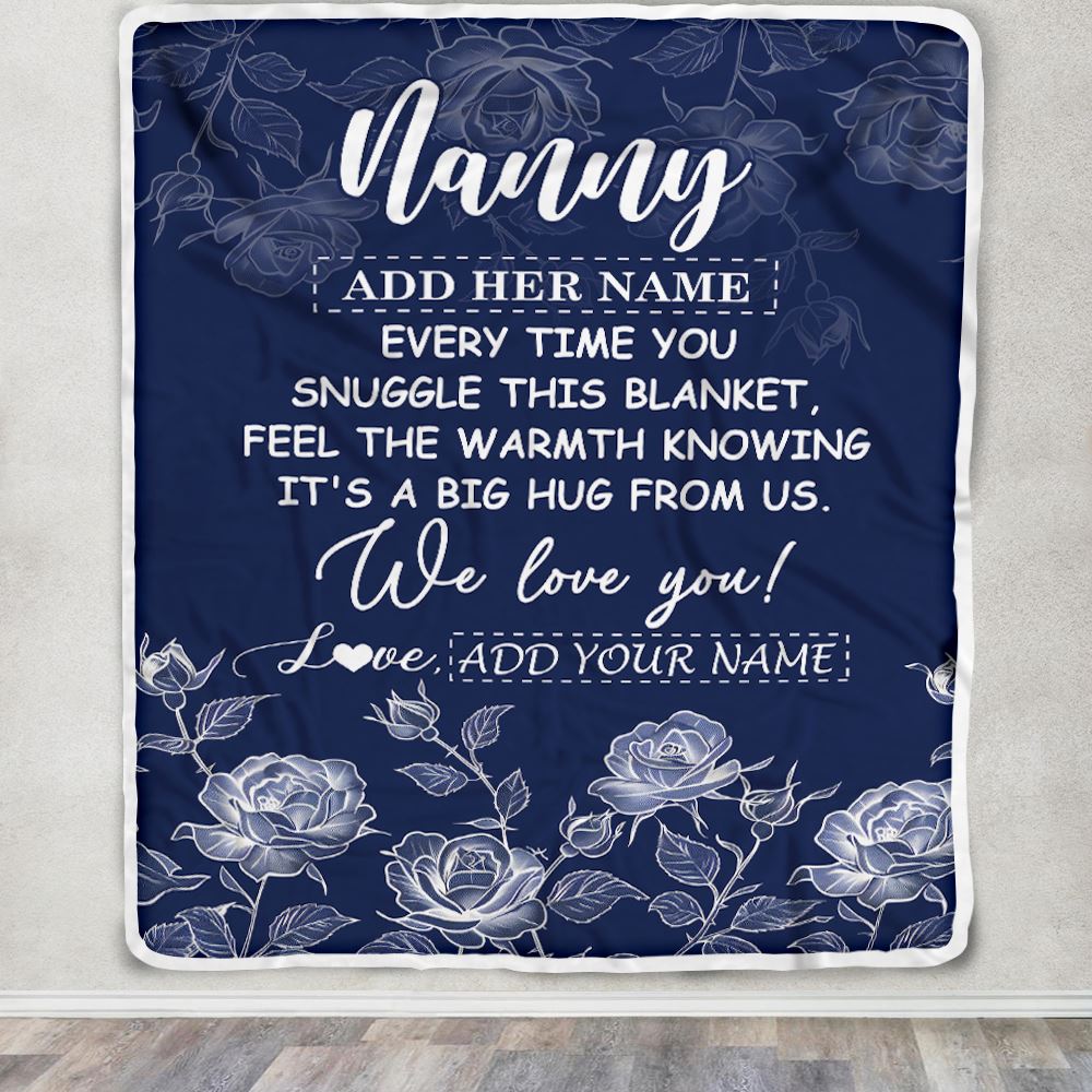 Personalized To My Nanny Gifts Blanket From Kids Blue Flower Love You Birthday Gifts For Nanny Mothers Day Birthday Thanksgiving Christmas Nanny Fleece Blanket | siriusteestore