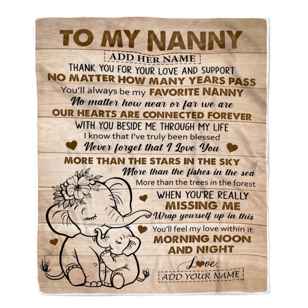 Personalized To My Nanny Gifts Blanket From Kids Grandkids Elephant My Favorite Nanny Birthday Gifts Mothers Day Christmas Custom Name Fleece Throw Blanket | siriusteestore