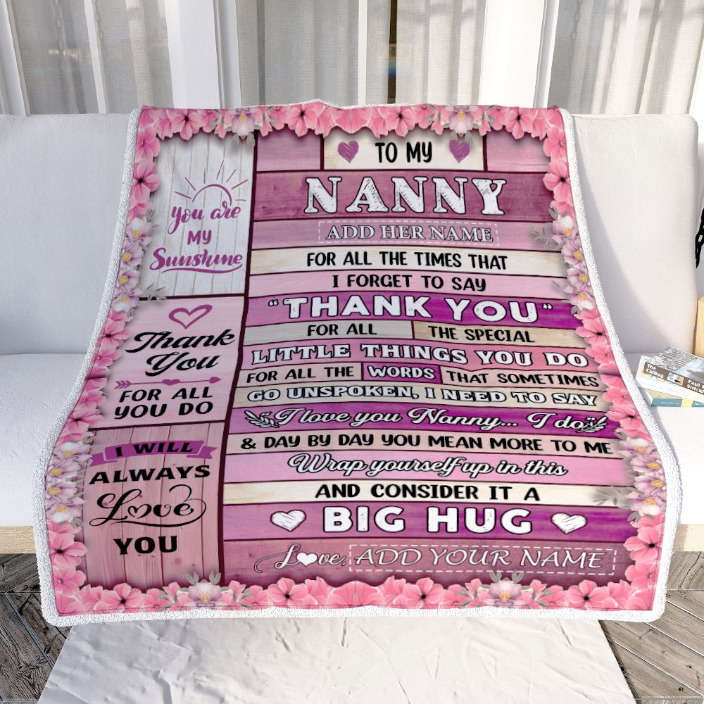 Personalized To My Nanny Gifts Blanket From Kids Grandkids Wood Thank You Best Nanny Birthday Gifts Mothers Day Christmas Custom Name Fleece Throw Blanket | siriusteestore