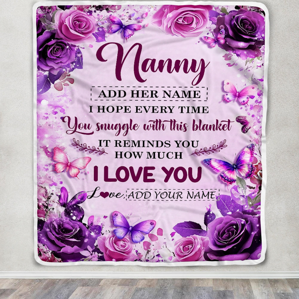 Personalized To My Nanny Gifts Blanket From Kids Purple Floral Birthday Gifts For Nanny Mothers Day Thanksgiving Birthday Christmas Custom Fleece Blanket | siriusteestore