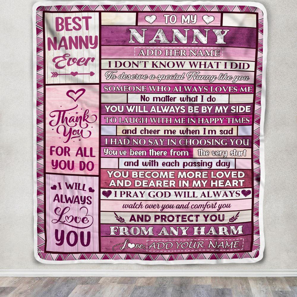 Personalized To My Nanny Gifts Blanket From Kids Wood Thank You For All Gifts For Nanny Mothers Day Birthday Thanksgiving Christmas Custom Fleece Blanket | siriusteestore