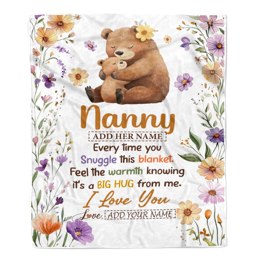 Personalized To My Nanny Gifts From Kids Blanket Bear Big Hug Birthday Present Gift Idea For Nanny Mothers Day Christmas Custom Fleece Throw Blanket Shirt & Hoodie | siriusteestore