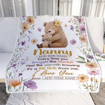 Personalized To My Nanny Gifts From Kids Blanket Bear Big Hug Birthday Present Gift Idea For Nanny Mothers Day Christmas Custom Fleece Throw Blanket Shirt & Hoodie | siriusteestore