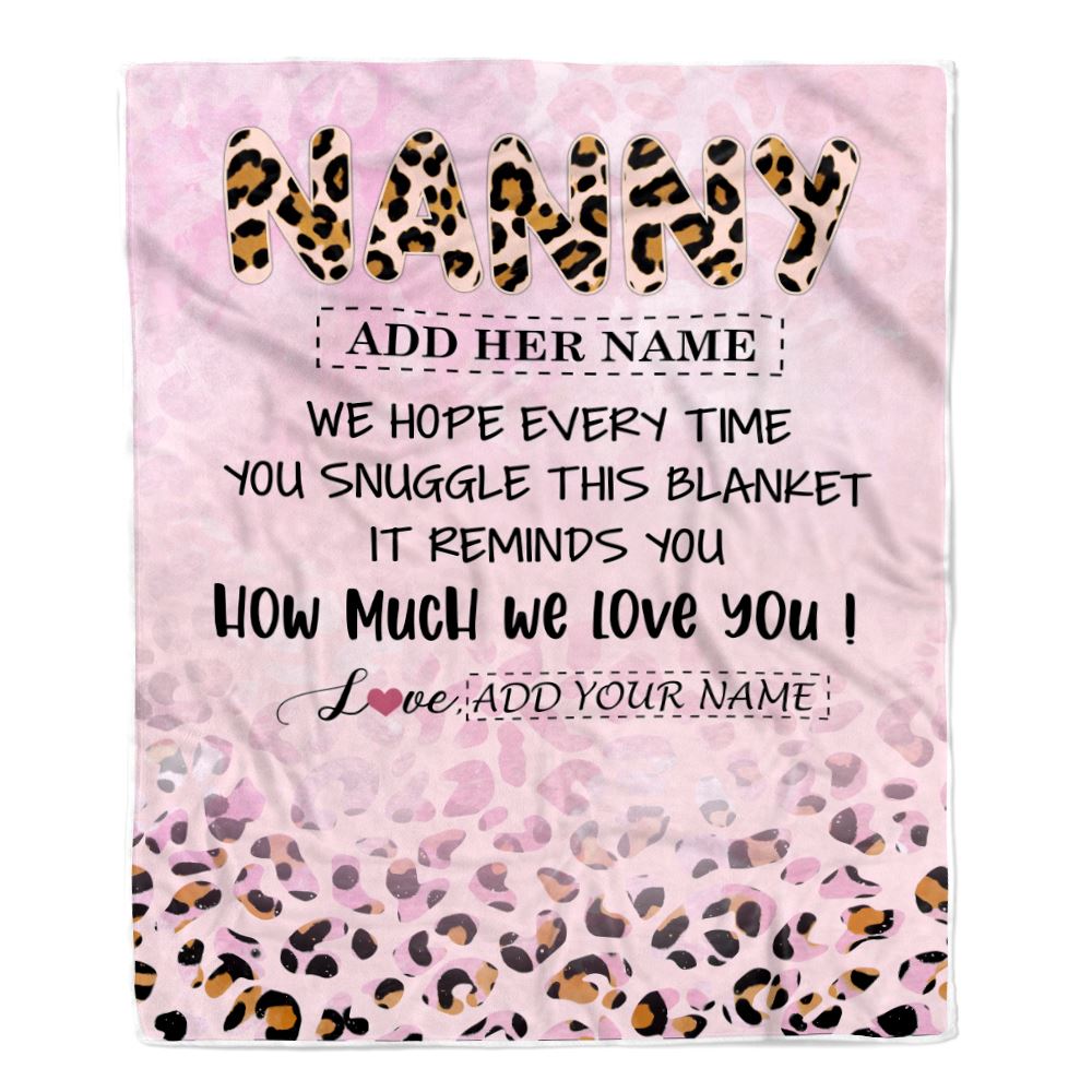 Personalized To My Nanny Gifts From Kids Blanket Pink Leopard Happy Birthday Gifts For Nanny Mothers Day Birthday Christmas Customized Fleece Throw Blanket | siriusteestore