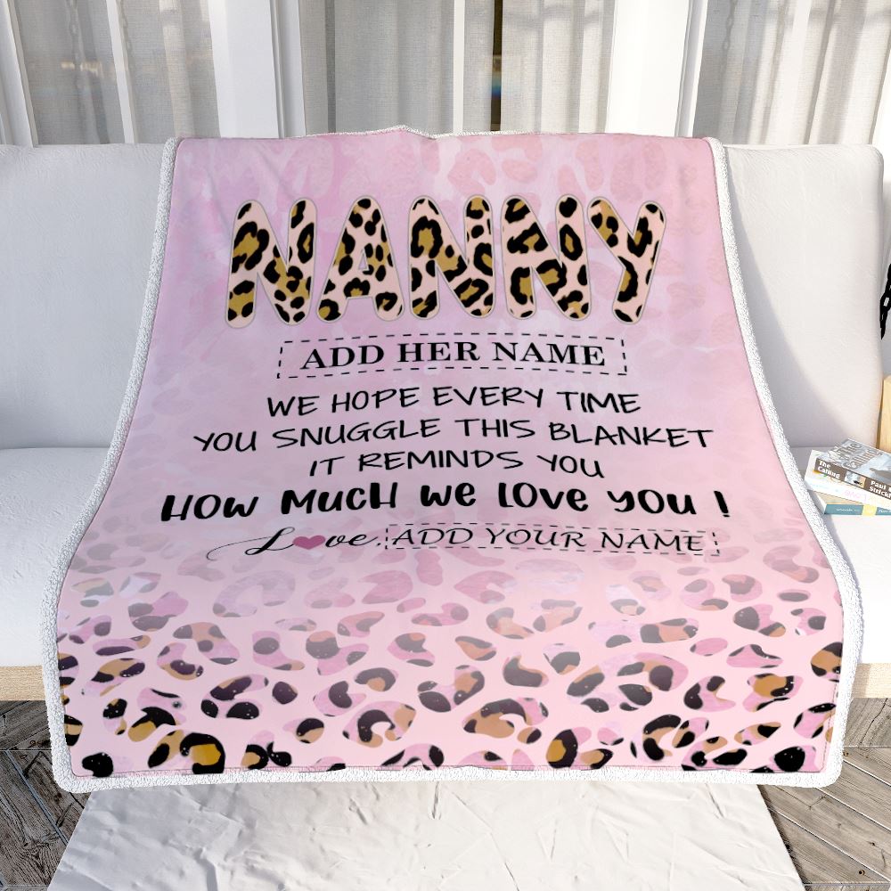 Personalized To My Nanny Gifts From Kids Blanket Pink Leopard Happy Birthday Gifts For Nanny Mothers Day Birthday Christmas Customized Fleece Throw Blanket | siriusteestore