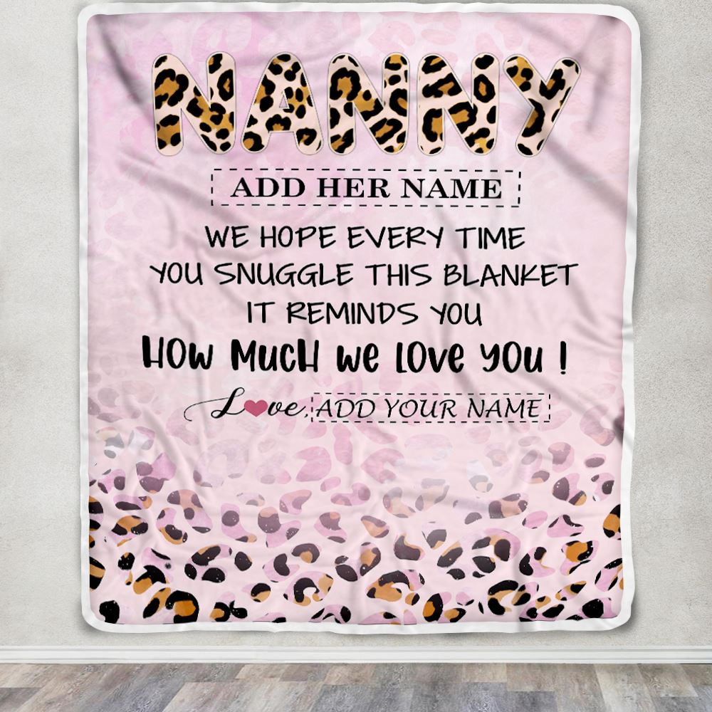 Personalized To My Nanny Gifts From Kids Blanket Pink Leopard Happy Birthday Gifts For Nanny Mothers Day Birthday Christmas Customized Fleece Throw Blanket | siriusteestore