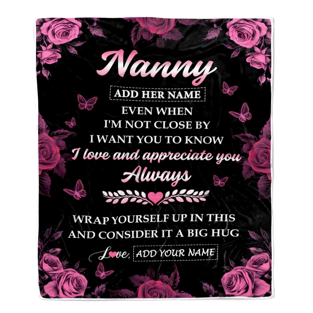 Personalized To My Nanny Gifts From Kids Blanket Rose Floral It A Big Hug Birthday Gift Idea For Nanny Gifts Christmas Customized Fleece Throw Blanket | siriusteestore