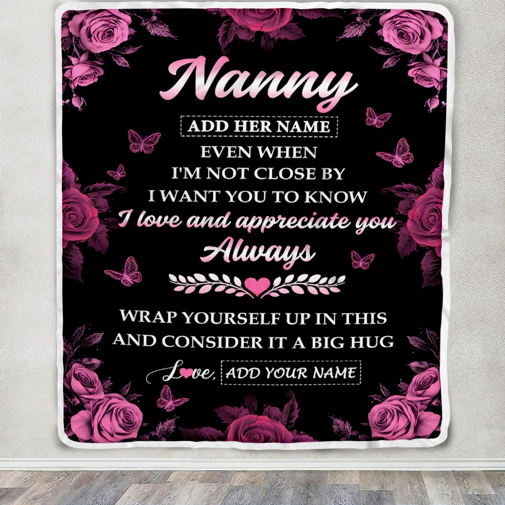 Personalized To My Nanny Gifts From Kids Blanket Rose Floral It A Big Hug Birthday Gift Idea For Nanny Gifts Christmas Customized Fleece Throw Blanket | siriusteestore