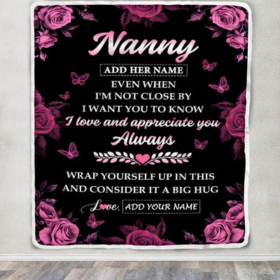 Personalized To My Nanny Gifts From Kids Blanket Rose Floral It A Big Hug Birthday Gift Idea For Nanny Gifts Christmas Customized Fleece Throw Blanket | siriusteestore