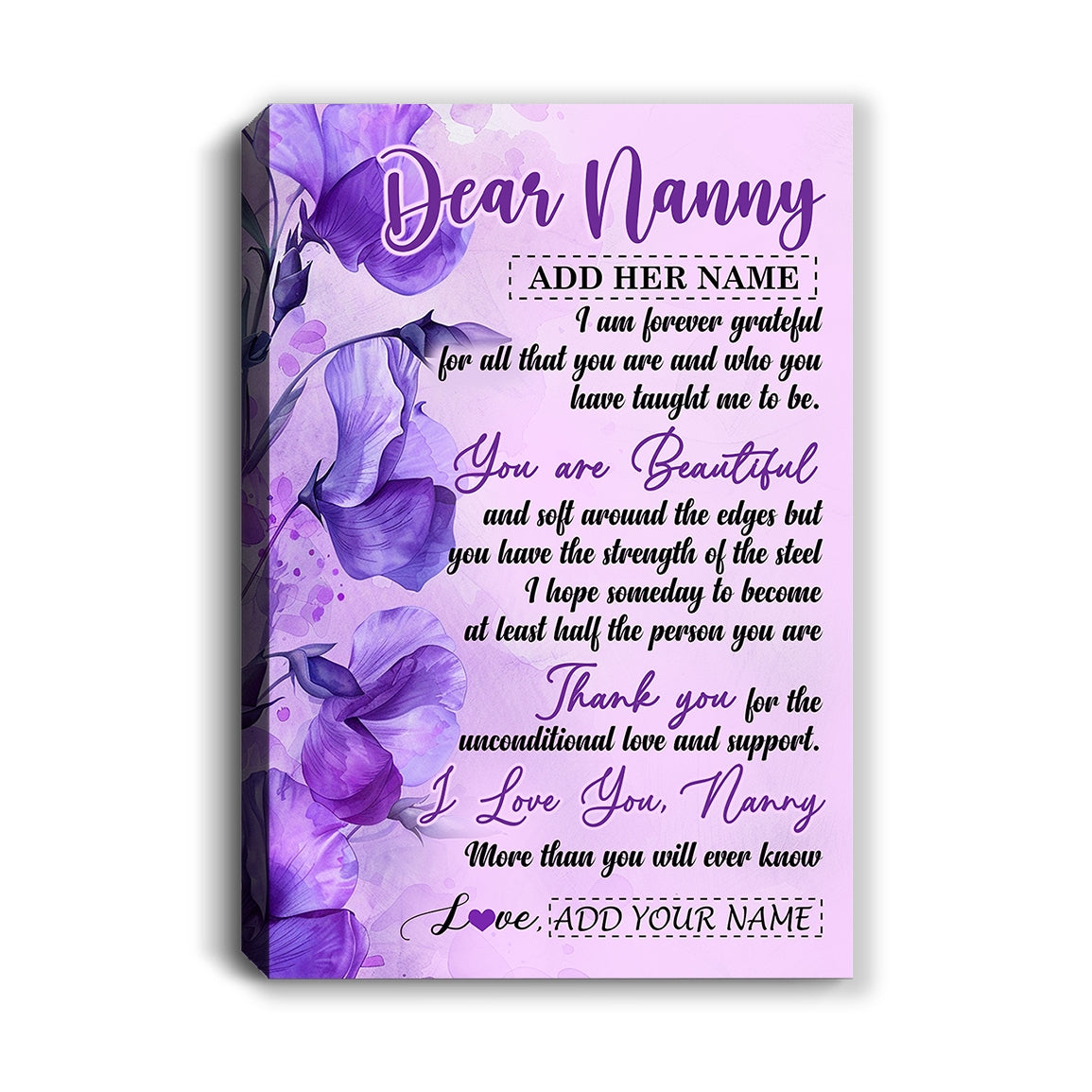 Personalized To My Nanny Gifts From Kids Canvas Flower You Are Beautiful Gifts For Nanny Mothers Day Birthday Thanksgiving Christmas Custom Art Print Framed Canvas | siriusteestore