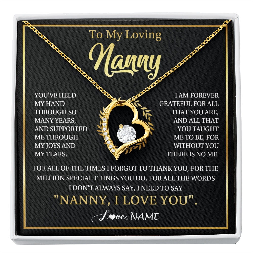 Forever Love Necklace 18K Yellow Gold Finish | 1 | Personalized To My Nanny Gifts Necklace From Granddaughter Grandkids Grateful Thank You Nanny Birthday Mothers Day Christmas Customized Gift Box Message Card | siriusteestore