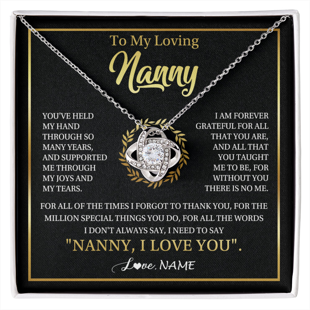 Love Knot Necklace 14K White Gold Finish | 1 | Personalized To My Nanny Gifts Necklace From Granddaughter Grandkids Grateful Thank You Nanny Birthday Mothers Day Christmas Customized Gift Box Message Card | siriusteestore