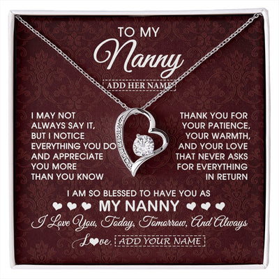 Forever Love Necklace 14K White Gold Finish | 1 | Personalized To My Nanny Gifts Necklace Meaningful Jewelry Pendant Gifts For Nanny Mothers Day Birthday Anniversary Christmas Custom Gift Box Message Card | https://siriusteestore.